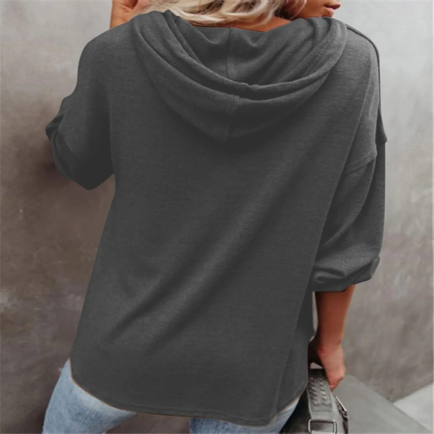Womens Hoodies Loose Fit Sweatshirt Casual Long Sleeve Button V Neck Shirts Pullover Tops Fashion Cute Blouse Tops