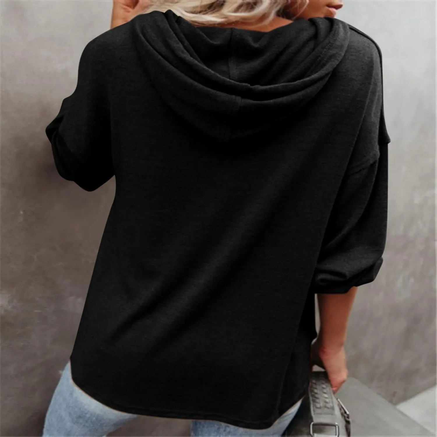 Womens Hoodies Loose Fit Sweatshirt Casual Long Sleeve Button V Neck Shirts Pullover Tops Fashion Cute Blouse Tops