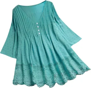 Womens Linen Shirts V Neck Button Down Blouses Collar Oversized Tops Short Sleeve Loose Fit T-Shirt