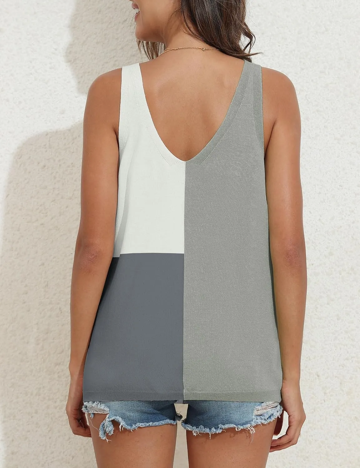 Women's Sleeveless V Neck Sweater Tank Top Solid Color Sweater Top Knitted Tank Top