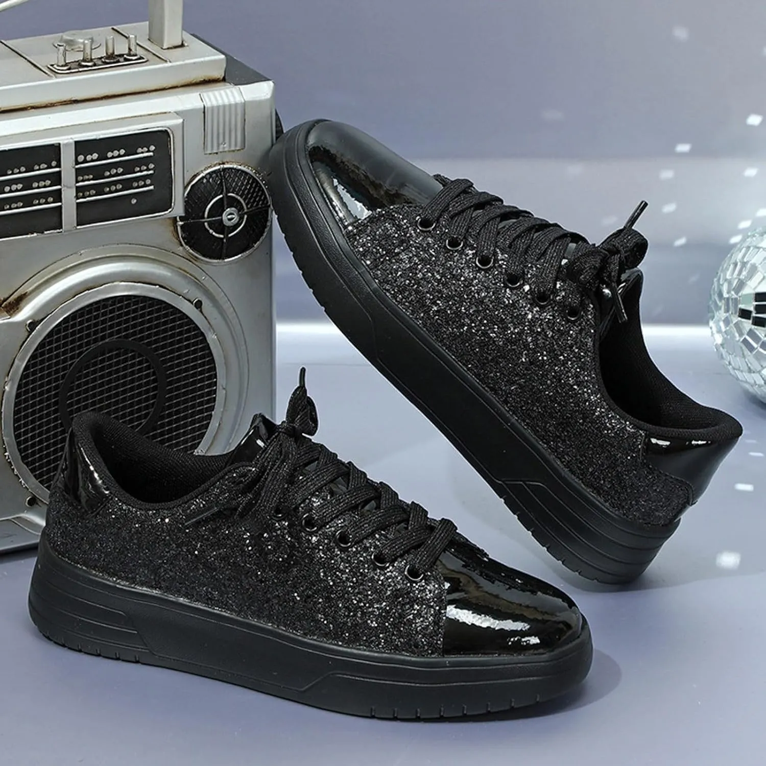 Women's Sneakers with Arch Support,Rhinestone Bling Casual Shoes Slip On Walking Shoes Thick Sole Flat Sparkly Shoes
