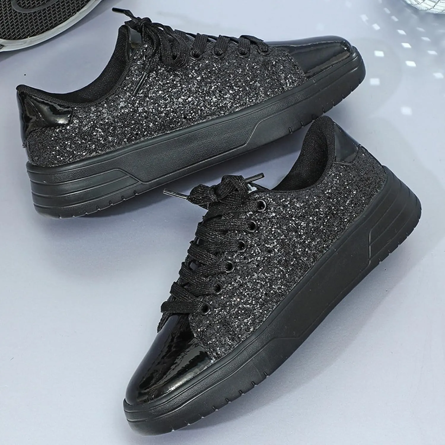 Women's Sneakers with Arch Support,Rhinestone Bling Casual Shoes Slip On Walking Shoes Thick Sole Flat Sparkly Shoes
