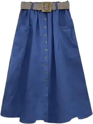 Women's Spring Autumn Skirt Solid Pockets Elasticity High Waist Belt A-Line Fashion Big Swing Skirts