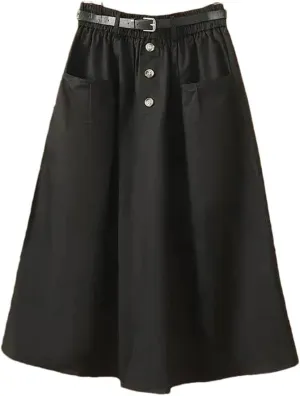 Women's Spring Autumn Skirt Solid Pockets High Waist A-Line Casual Slim Fit Big Swing Skirts