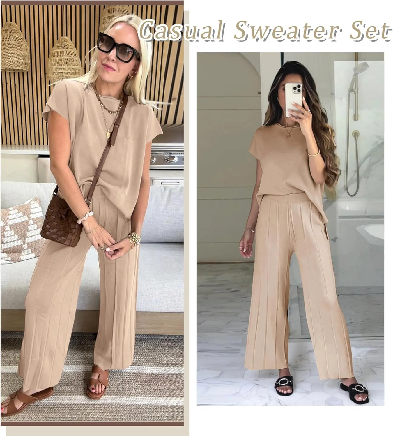 Women's Sweater Set 2 Piece Lounge Set Knit Pullover Tops Vest High Waisted Pants Outfits