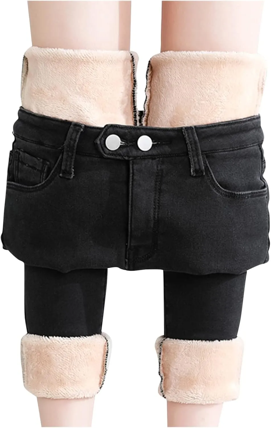 Women's Winter Denim Pants Fleece Lined High Waist Thermal Jean Trousers 2024 Casual Stretch Skinny Denim Jeggings Plus Size