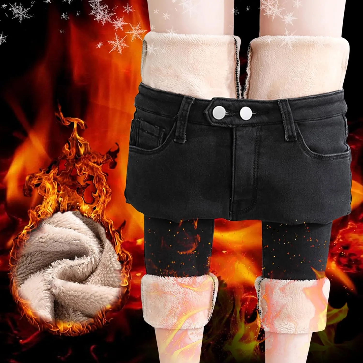 Women's Winter Denim Pants Fleece Lined High Waist Thermal Jean Trousers 2024 Casual Stretch Skinny Denim Jeggings Plus Size