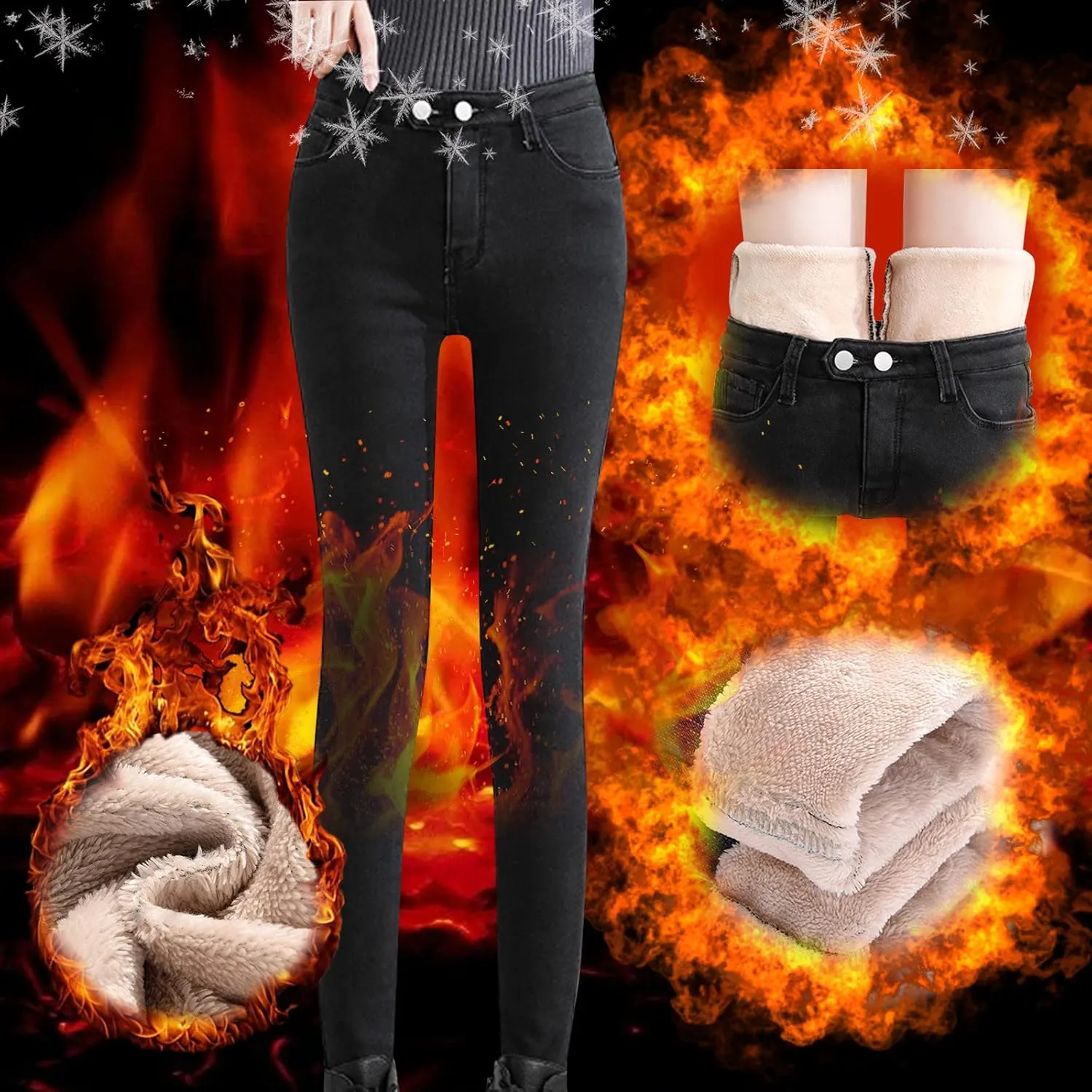 Women's Winter Denim Pants Fleece Lined High Waist Thermal Jean Trousers 2024 Casual Stretch Skinny Denim Jeggings Plus Size