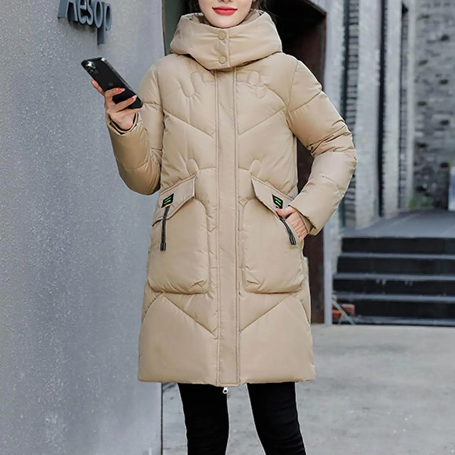Women's Winter Long Puffer Coats Hooded Zip Up Casual Thickened Down Jackets 2024 Trendy Warm Clothes Outerwear