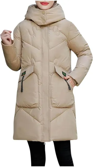 Women's Winter Long Puffer Coats Hooded Zip Up Casual Thickened Down Jackets 2024 Trendy Warm Clothes Outerwear