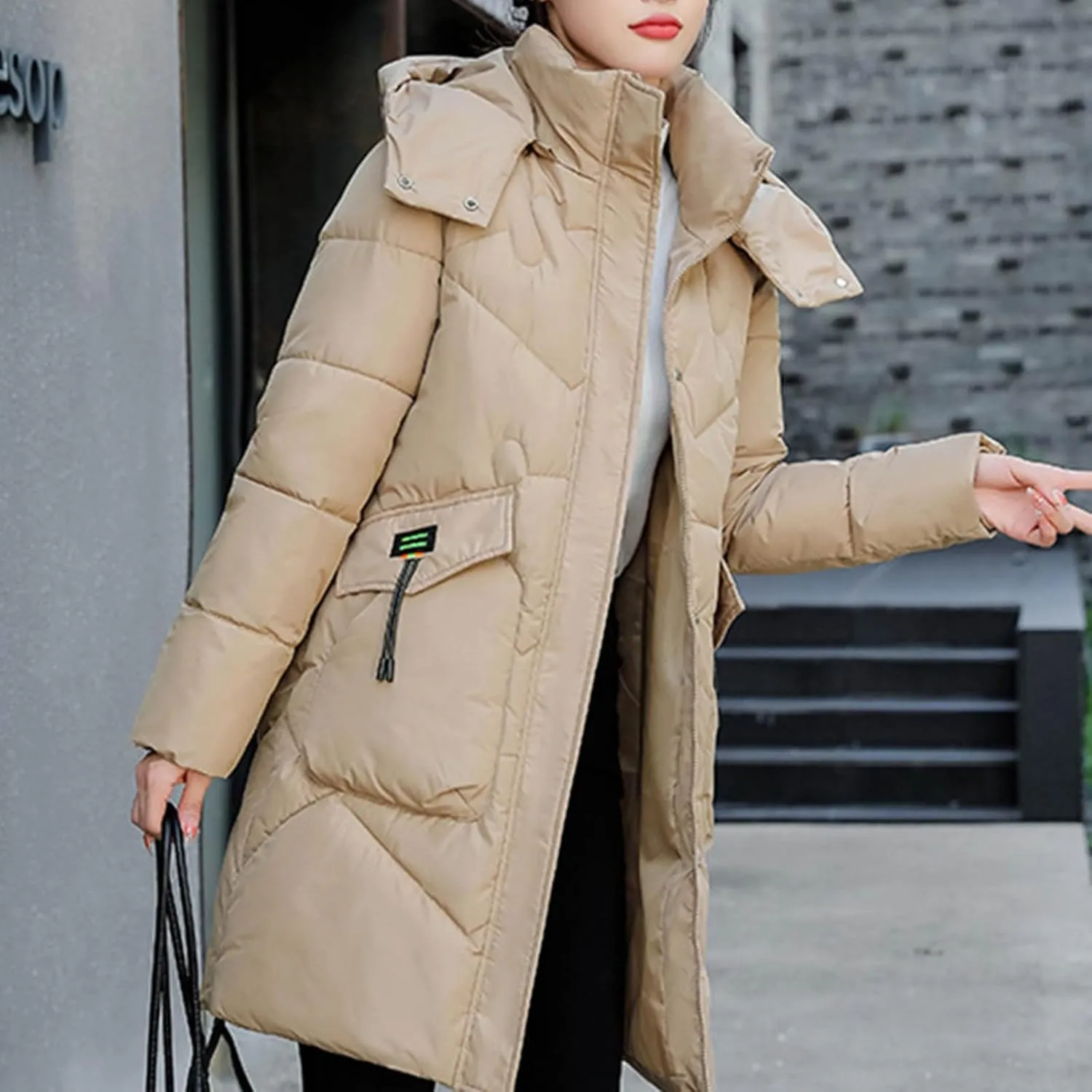 Women's Winter Long Puffer Coats Hooded Zip Up Casual Thickened Down Jackets 2024 Trendy Warm Clothes Outerwear