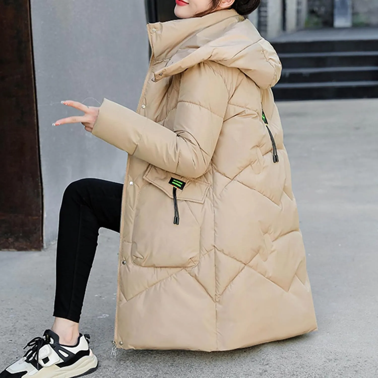 Women's Winter Long Puffer Coats Hooded Zip Up Casual Thickened Down Jackets 2024 Trendy Warm Clothes Outerwear