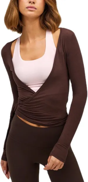 Y2k Ballet Wrap Top Women Sexy Long Sleeve Low Deep V Neck Crop T Shirt Tie Up Yoga Workout Tee Blouse