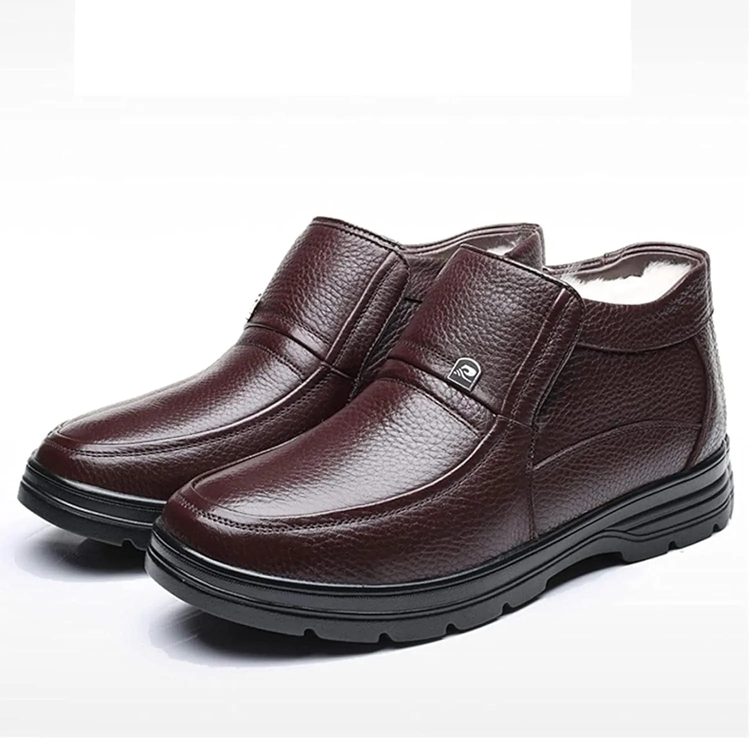 Yiozoi Men's Ankle Boots Winter Snow Proof Warm Plush High Top Leather Shoes Outdoor Walking Men's Leisure Work Boots