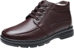 Yiozoi Men's Ankle Boots Winter Snow Proof Warm Plush High Top Leather Shoes Outdoor Walking Men's Leisure Work Boots