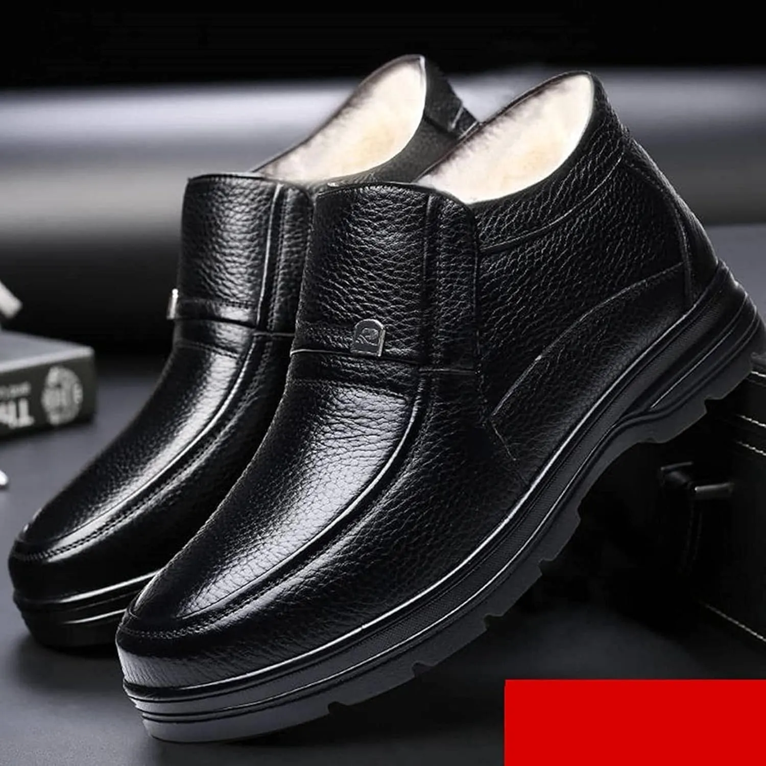 Yiozoi Men's Ankle Boots Winter Snow Proof Warm Plush High Top Leather Shoes Outdoor Walking Men's Leisure Work Boots