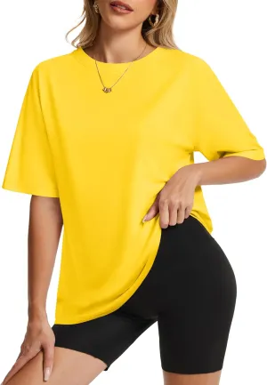 YUCOLEN Oversized T Shirts for Women Loose Fit Short Sleeve Crewneck Plus Size Tops UPF 50  Casual Workout Summer Tees