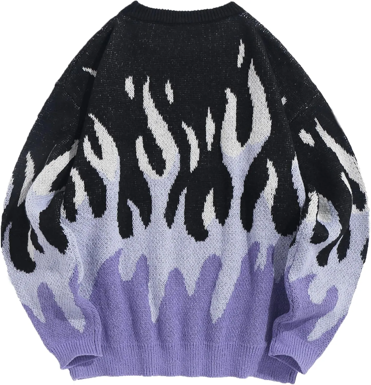 ZAFUL Mens Crewneck Oversized Sweaters Y2K Aesthetic Flame Graphic Knitted Sweater Casual Pullover Long Sleeve Jumpers