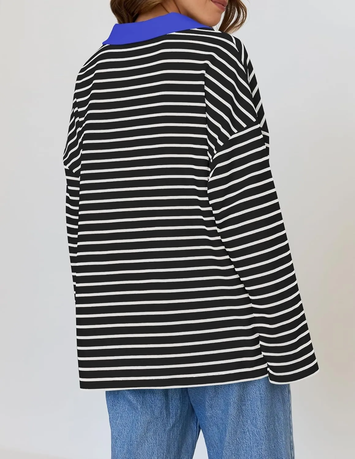 ZESICA Womens Striped Long Sleeve Tops Oversized Sweatshirt V Neck Loose Fit Tunic Tops Spring Casual Blouses